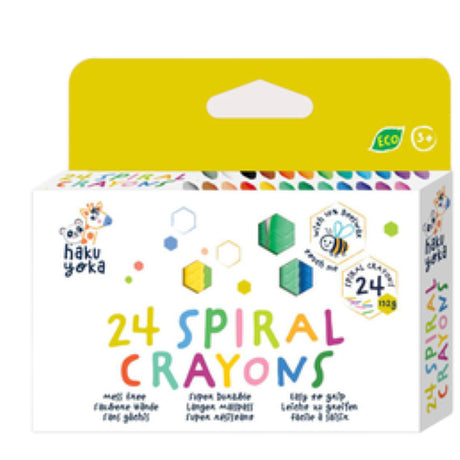 Eco-friendly Haku Yoka 24 Colors Spiral Crayons in vibrant shades, made from beeswax for smooth coloring fun for kids.