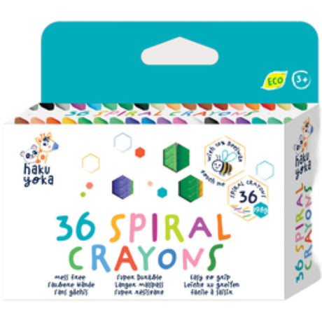 Haku Yoka 36 Colors Spiral Crayons in vibrant colors for mess-free, safe, and ergonomic creative fun for kids aged 3 and up.