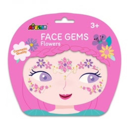 Vibrant Avenir Face Gems Flowers for kids, featuring hypoallergenic design, no glue, and dazzling floral patterns.