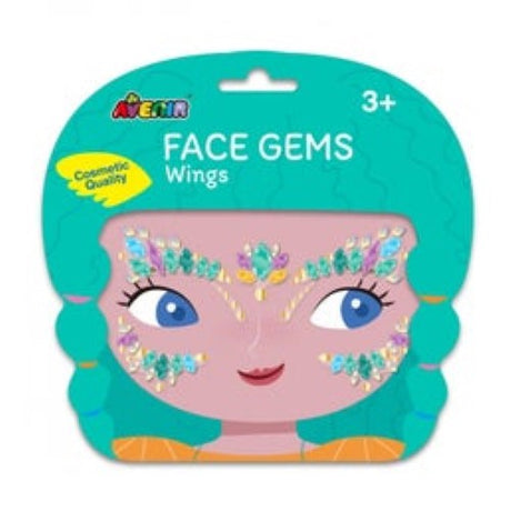 Colorful Avenir Face Gems Wings for kids, easy peel-and-stick application, perfect for creative play and parties.
