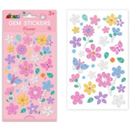 Colorful Avenir Gem Stickers in flower designs perfect for decorating crafts and enhancing creativity for ages 3 and up.