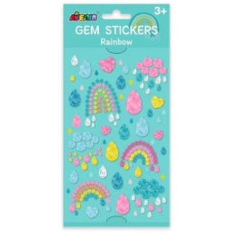 Colorful Avenir Gem Stickers in rainbow shapes for creative crafting, ideal for kids aged 3 and up.