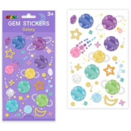 Vibrant Avenir Gem Stickers Galaxy featuring celestial designs for kids' creative projects and imaginative play.