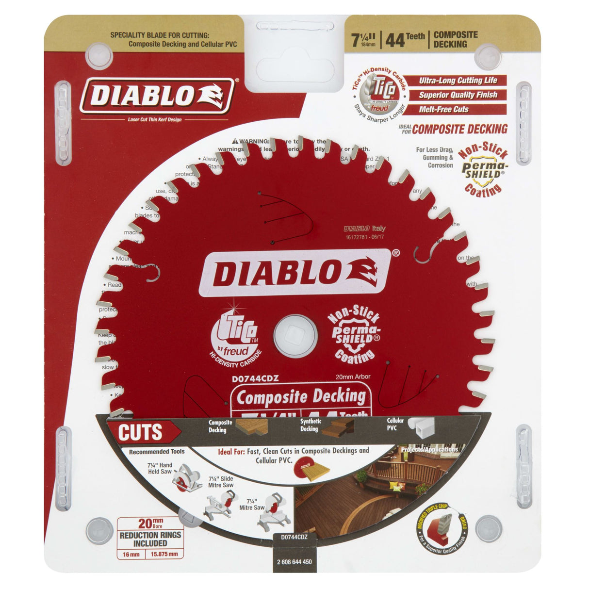 Diablo 44T Composite Decking Saw Blade 7.25"/184mm (Each)