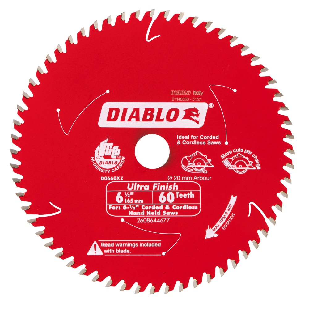 Diablo 60T Ultra Finish Saw Blade 6.5"/165mm (Each)