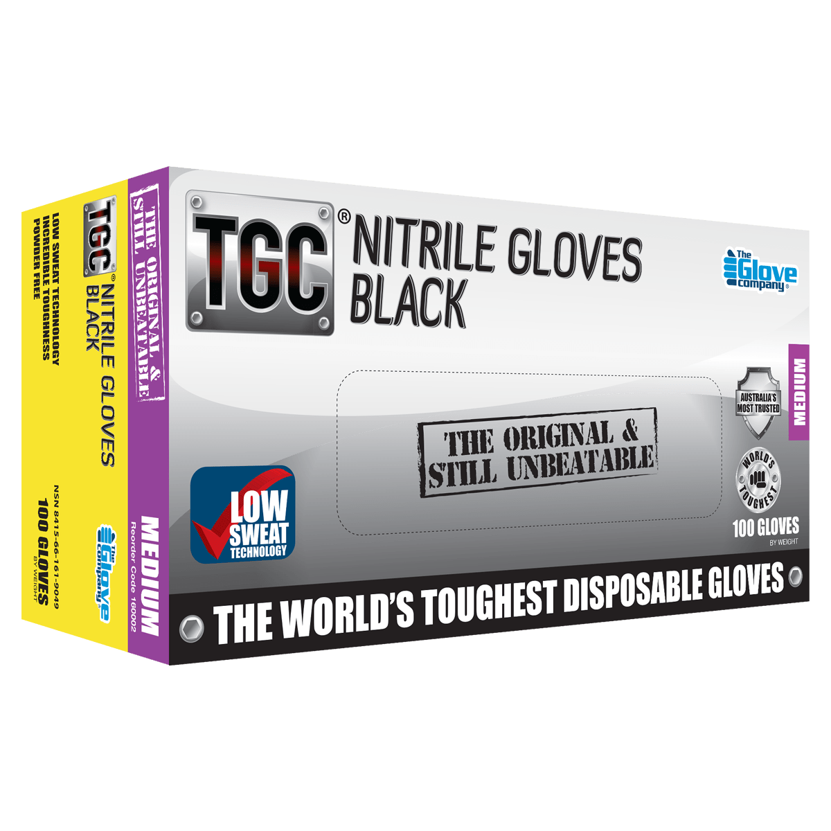 TGC Nitrile Gloves Powder Free Black Medium (Pack of 100)