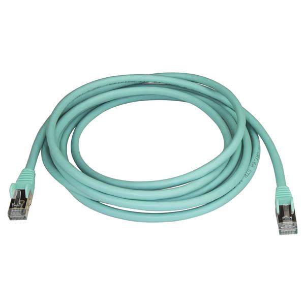 Premium 10ft Aqua Cat6a Ethernet Cable for 10Gbps networking, shielded for reliability and minimal interference.