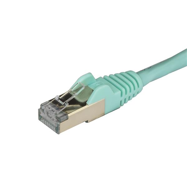 Premium 10ft Aqua Cat6a Ethernet cable with STP design for 10Gbps data transfer and EMI protection.