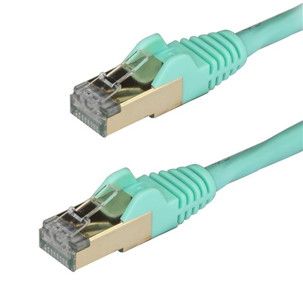 Premium 10ft Aqua Cat6a Ethernet Cable for high-speed 10Gbps networking, ideal for devices and enhanced organization.