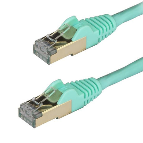 Premium 10ft Aqua Cat6a Ethernet Cable for high-speed 10Gbps networking, ideal for devices and enhanced organization.