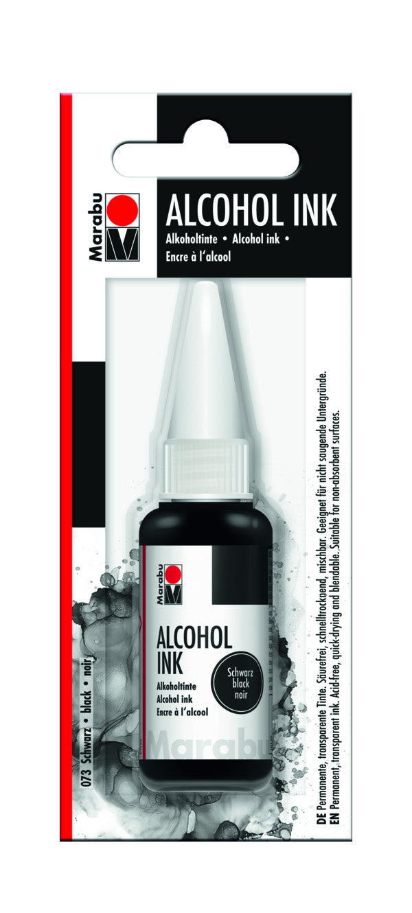 MARABU Alcohol Ink 20ml Black, versatile fluid for creating stunning effects on non-absorbent surfaces.
