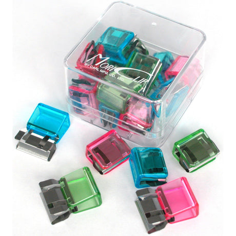 Carl Mori Clip Clip Paper in assorted translucent colors, designed to organize up to 60 sheets with a sleek steel design.