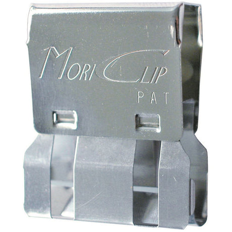 Large silver Carl Mori clips designed to hold up to 90 sheets, ideal for stylish document organization at home or office.
