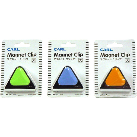 Vibrant green Carl Mc57 magnetic clip, 60mm, securely holds papers with strong stainless steel grip on magnetic surfaces.