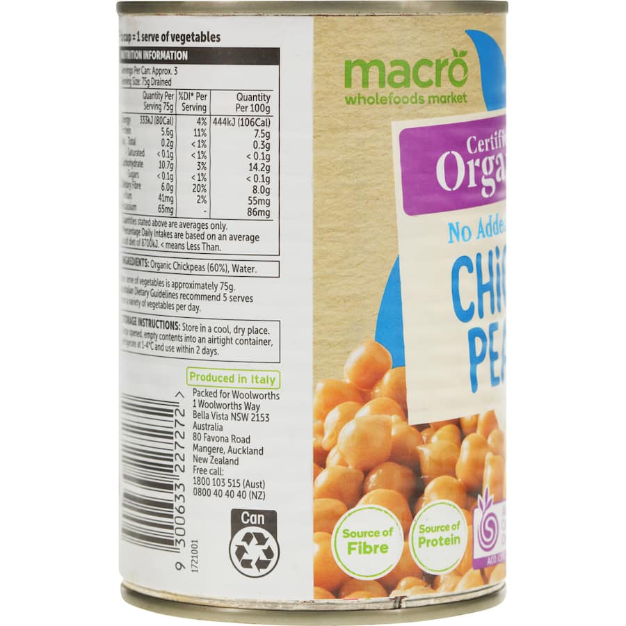 Macro Organic Chickpeas No Added Salt Can 425g