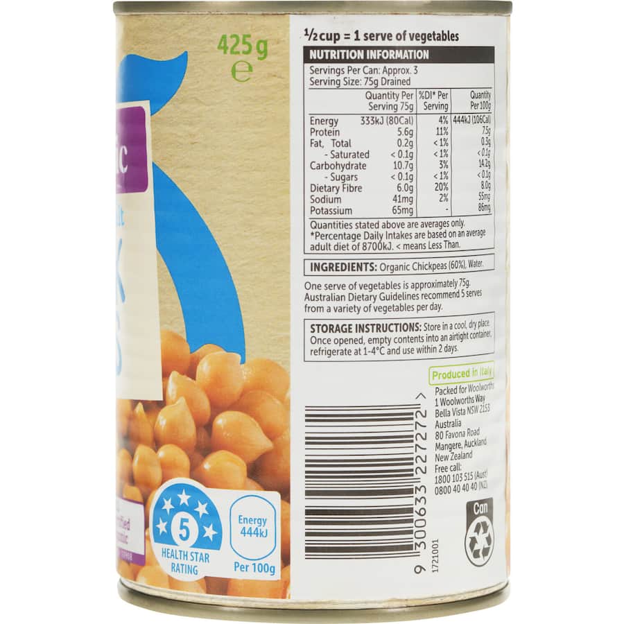 Macro Organic Chickpeas No Added Salt Can 425g