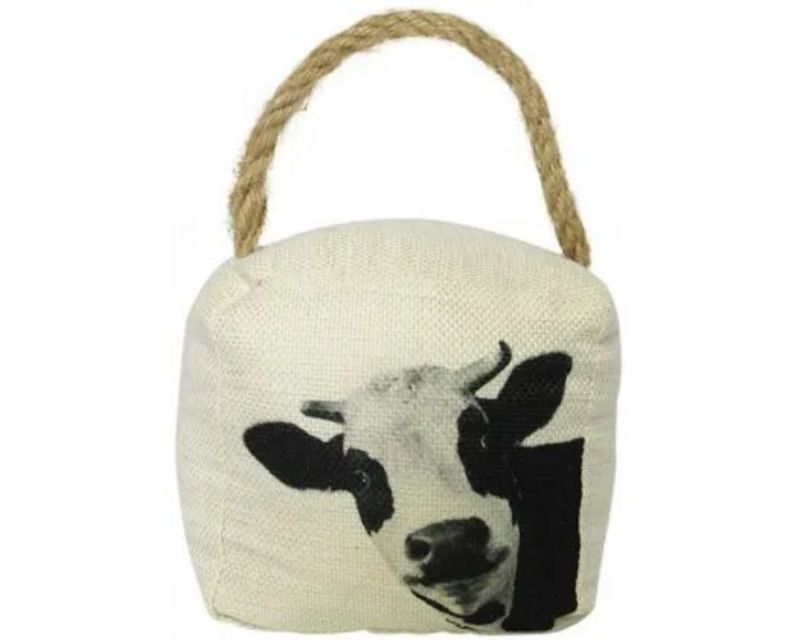 Charming Cow'N Rope Doorstop, 15cm tall, features a rustic cow design and durable fabric, perfect for home or office decor.