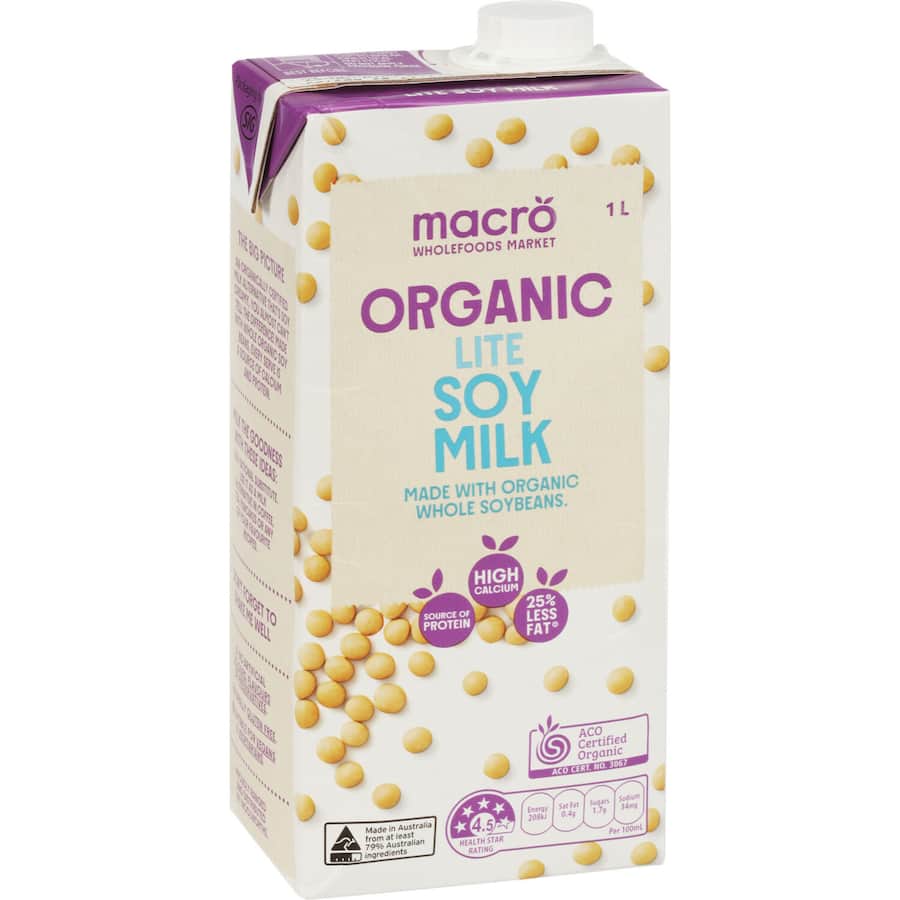 Macro Organic Soy Milk Light Carton 1L