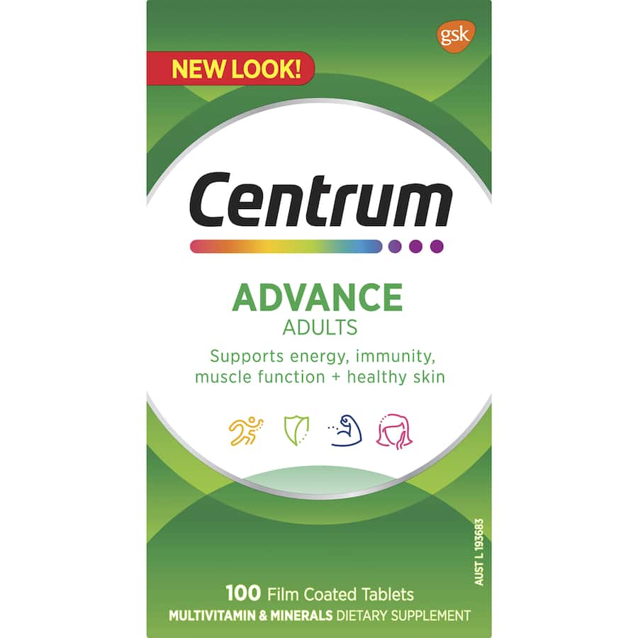 Centrum Advance Adults Daily Multivitamin Supplement Tablets 100pack