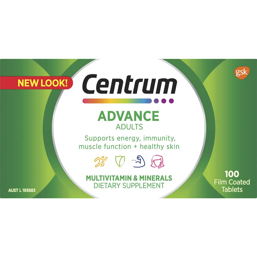 Centrum Advance Adults Daily Multivitamin Supplement Tablets 100pack