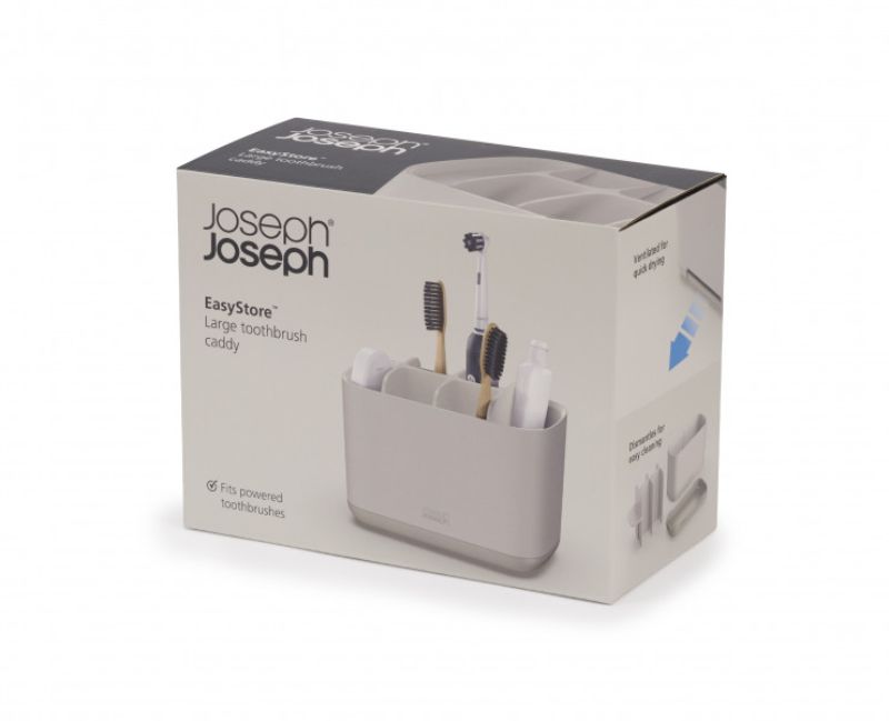 Joseph Joseph EasyStore Large Toothbrush Caddy in Ecru, featuring multiple compartments for organized dental care storage.