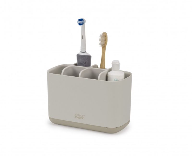 Joseph Joseph EasyStore Large Toothbrush Caddy in Ecru featuring multiple compartments for organized dental care storage.