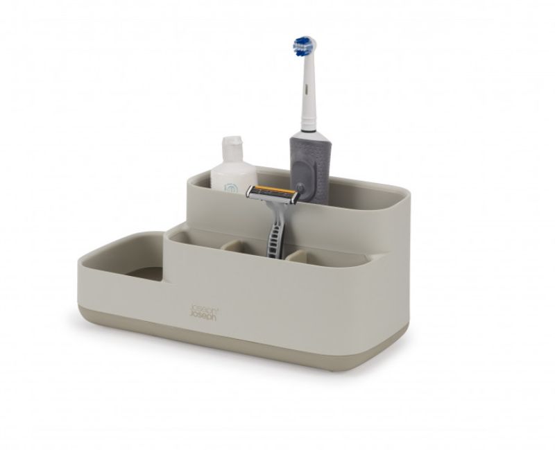 Joseph Joseph EasyStore Bathroom Caddy in Ecru, designed for stylish bathroom organization with non-slip base and elegant matte finish.