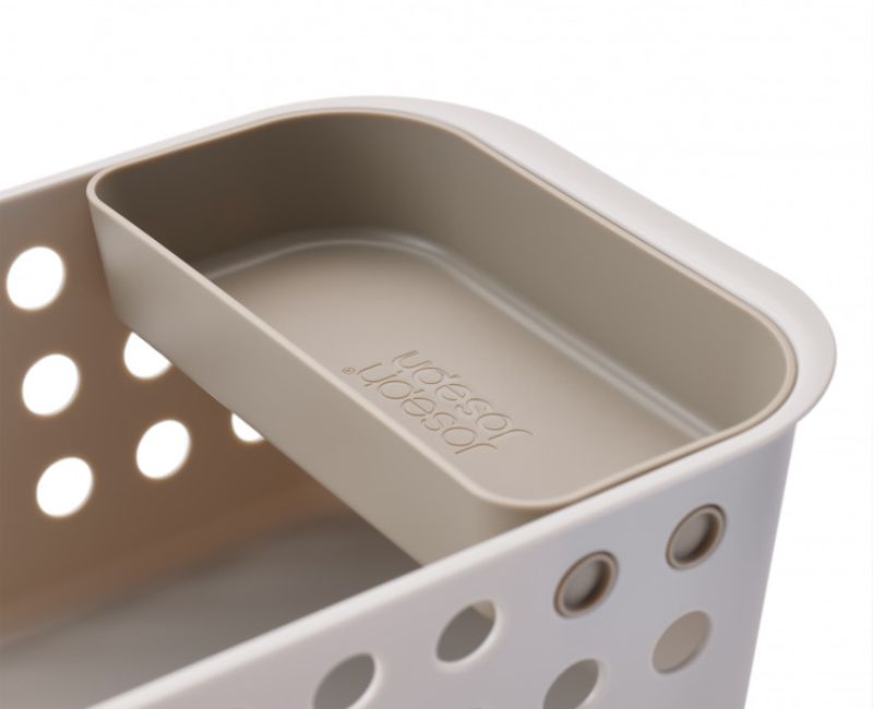 Joseph Joseph EasyStore Bathroom Storage Basket with ventilated sides, moveable tray, ideal for organizing grooming essentials.