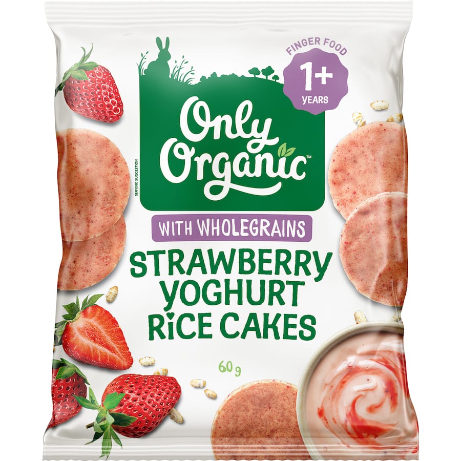 Only Organic Stage 3 Toddler Snacks Strawberry Yoghurt Rice Cakes 60g
