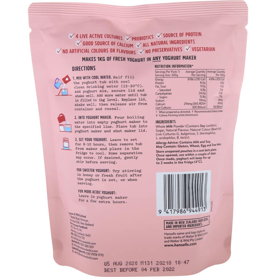 Hansells Thick & Creamy Yoghurt Base Strawberry Sachet 220g