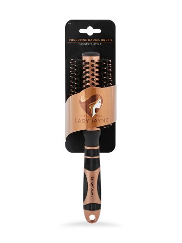 Lady Jayne Small Porcupine Radial Brush with ceramic barrel for smooth, voluminous hair and ergonomic grip, perfect for all styles.