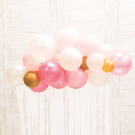 Botanical Celebration Pink Balloon Garland Kit featuring pink and white balloons, ideal for parties and events.
