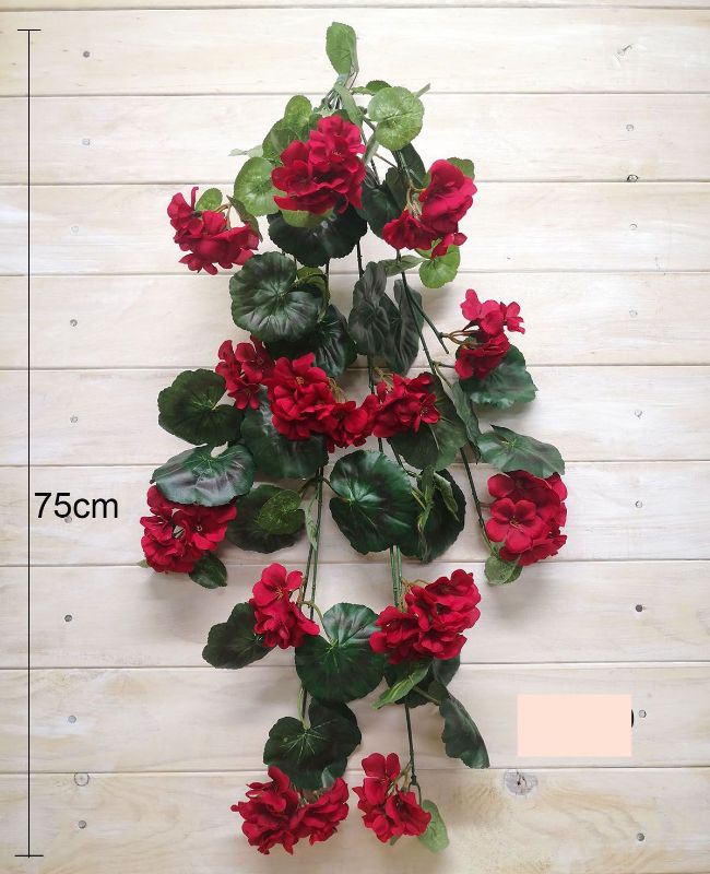 Artificial Hanging Geranium Flower Bush (Red)