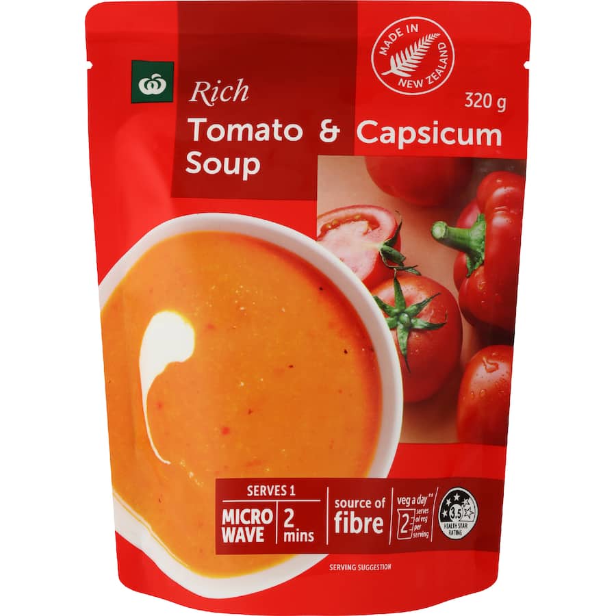 Woolworths Soup Tomato & Capsicum Pouch 320g