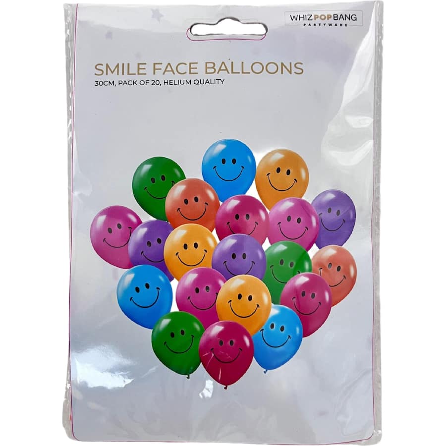 Whiz Pop Bang Balloons Smile Face 20pack