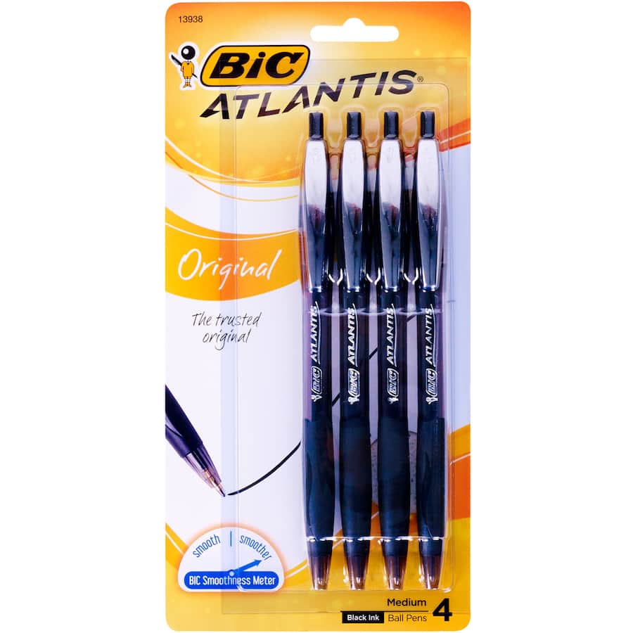 Bic Atlantis Ball Retractable Black 4pack