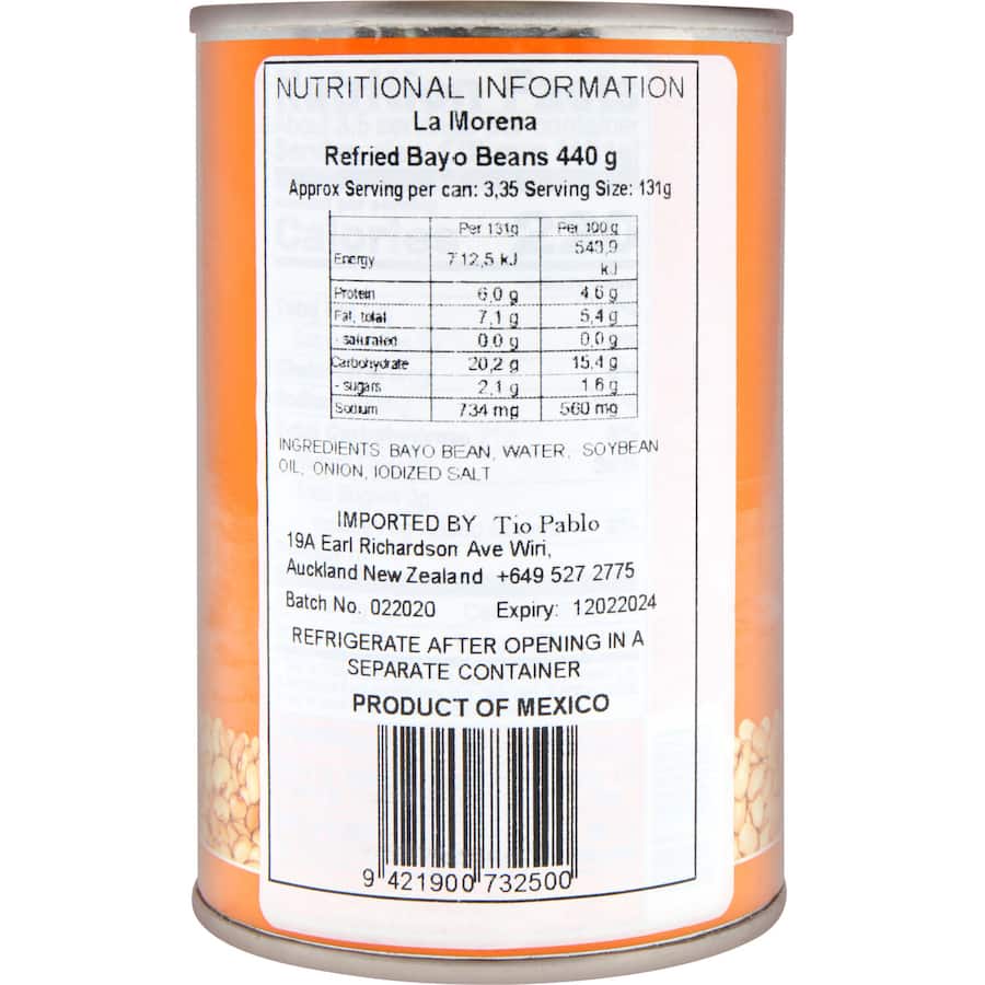La Morena Refried Bayo Beans Tin 440g