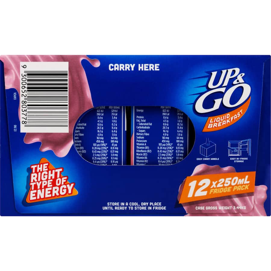 Sanitarium Up & Go Liquid Breakfast Strawberry 250ml uht packs 12pack