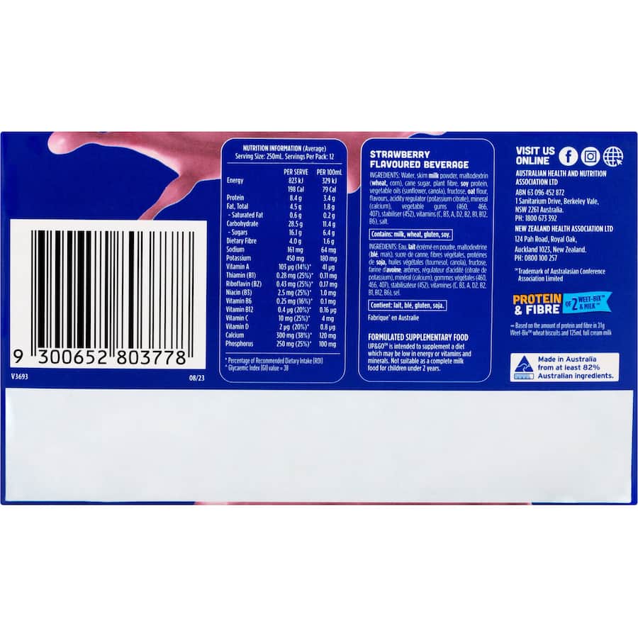 Sanitarium Up & Go Liquid Breakfast Strawberry 250ml uht packs 12pack