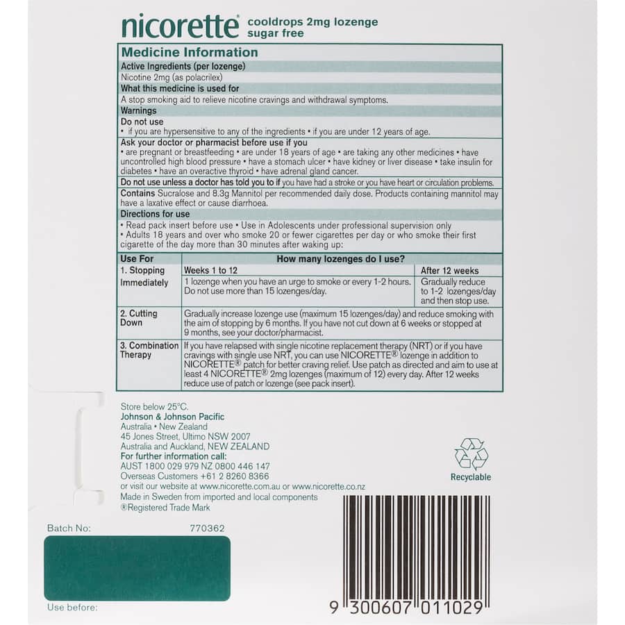 Nicorette Smoking Remedy Cooldrops 2mg 80pack