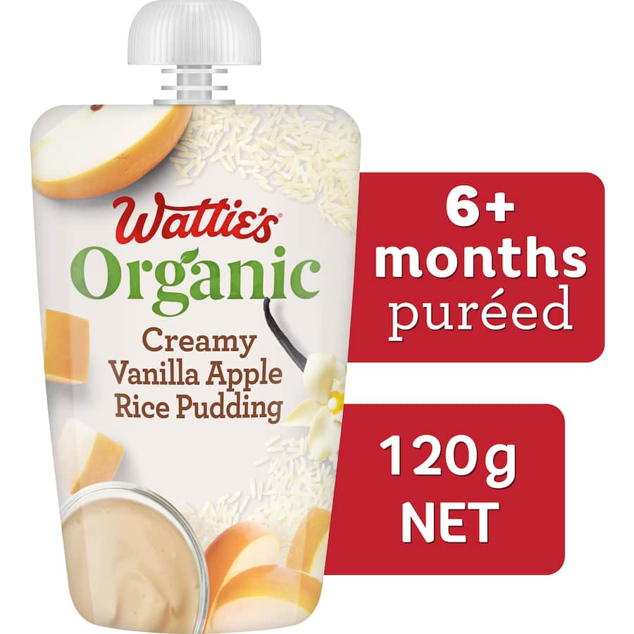 Wattie's Organic Baby Food 6+ Months Vanilla Apple Rice Pudding 120g