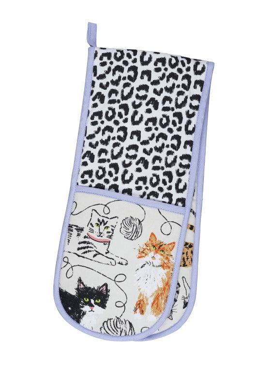 Ulster Weavers Double Oven Glove Feline Friends featuring vibrant cat illustrations, eco-friendly materials, and whimsical designs.