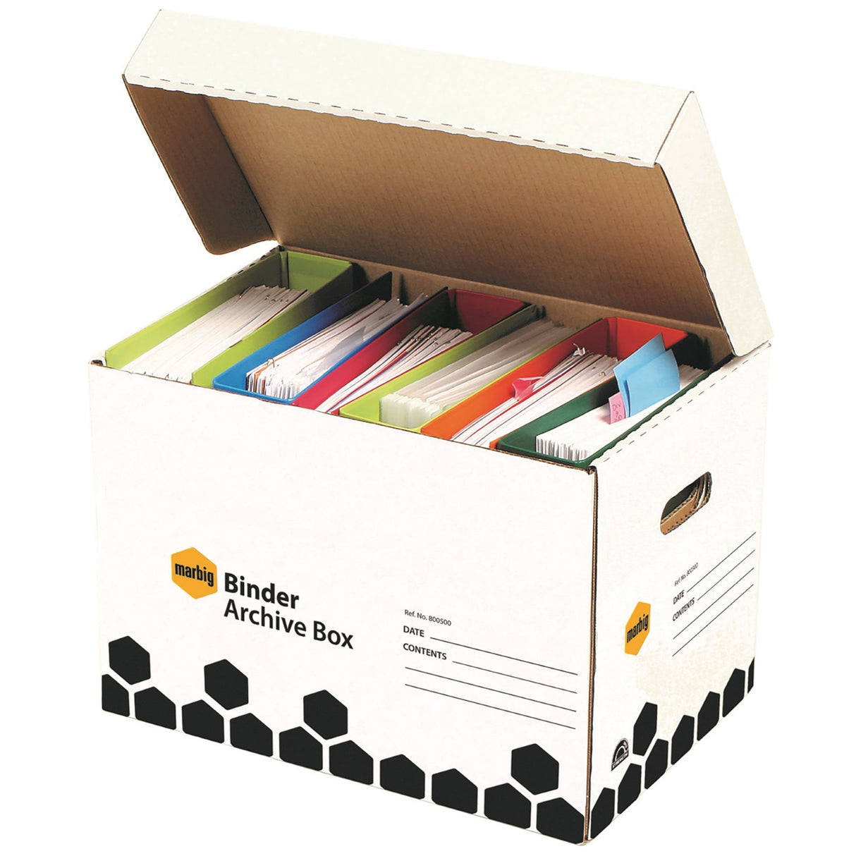 Durable Marbig Archive Box Binder for organizing and storing documents, with spacious design and easy-to-use labels.