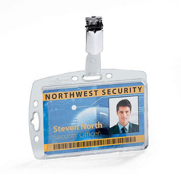 Durable Sec Pass Holder with Clip in a box of 25, designed for versatile ID display and easy access.