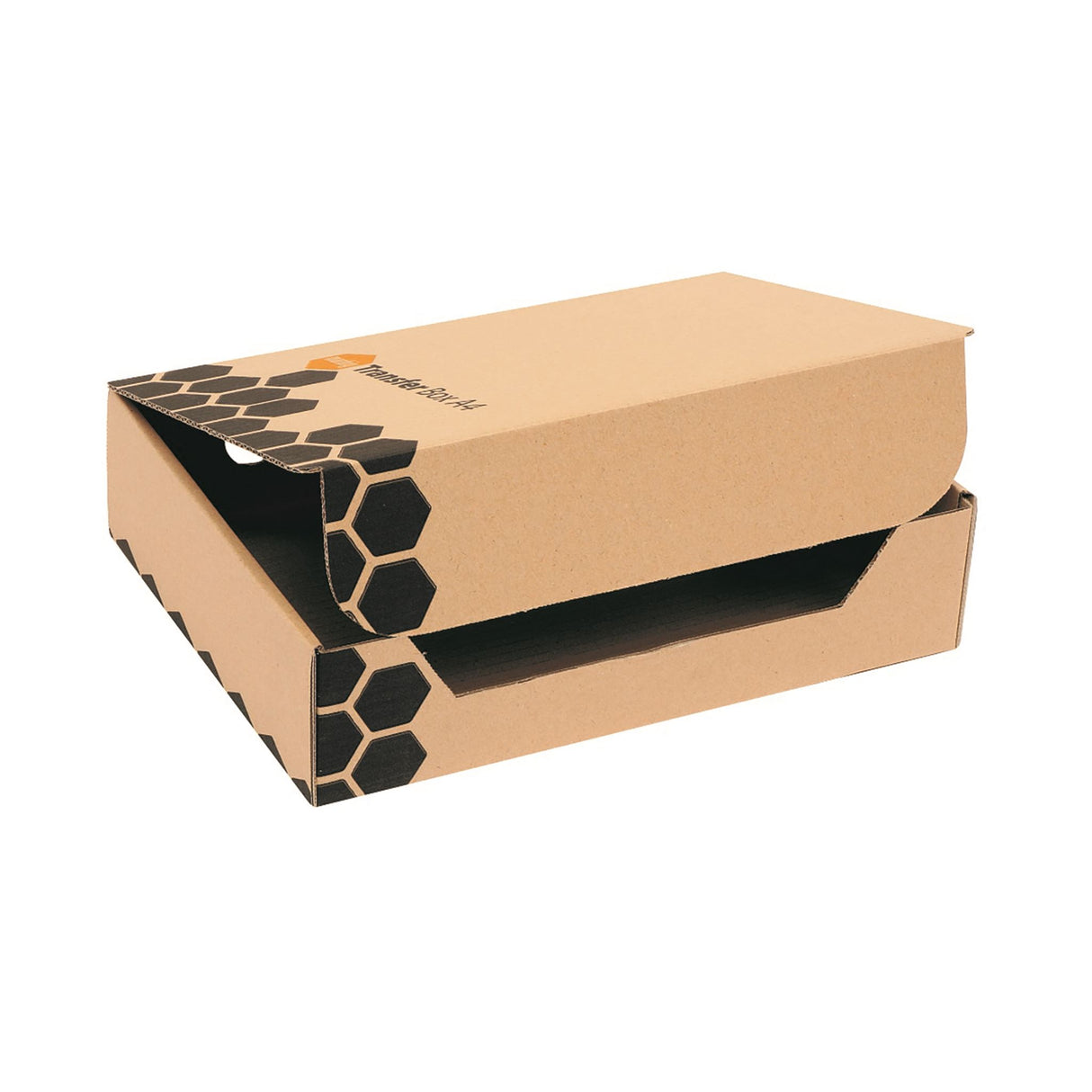 Eco-friendly Marbig Transfer Box, designed for foolscap document storage, made from 100% recycled materials.