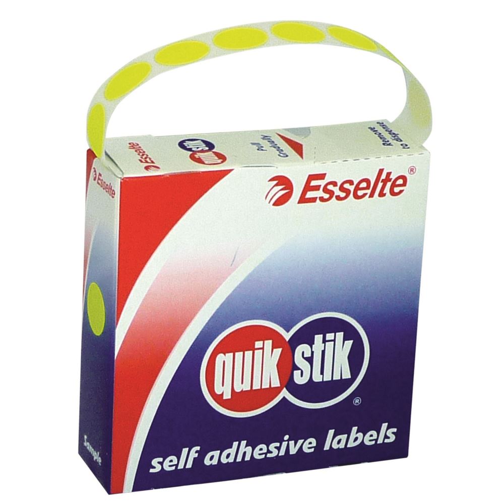 Quikstik 14mm Fluoro Yellow label dispenser with 700 circular labels for efficient color coding and identification.