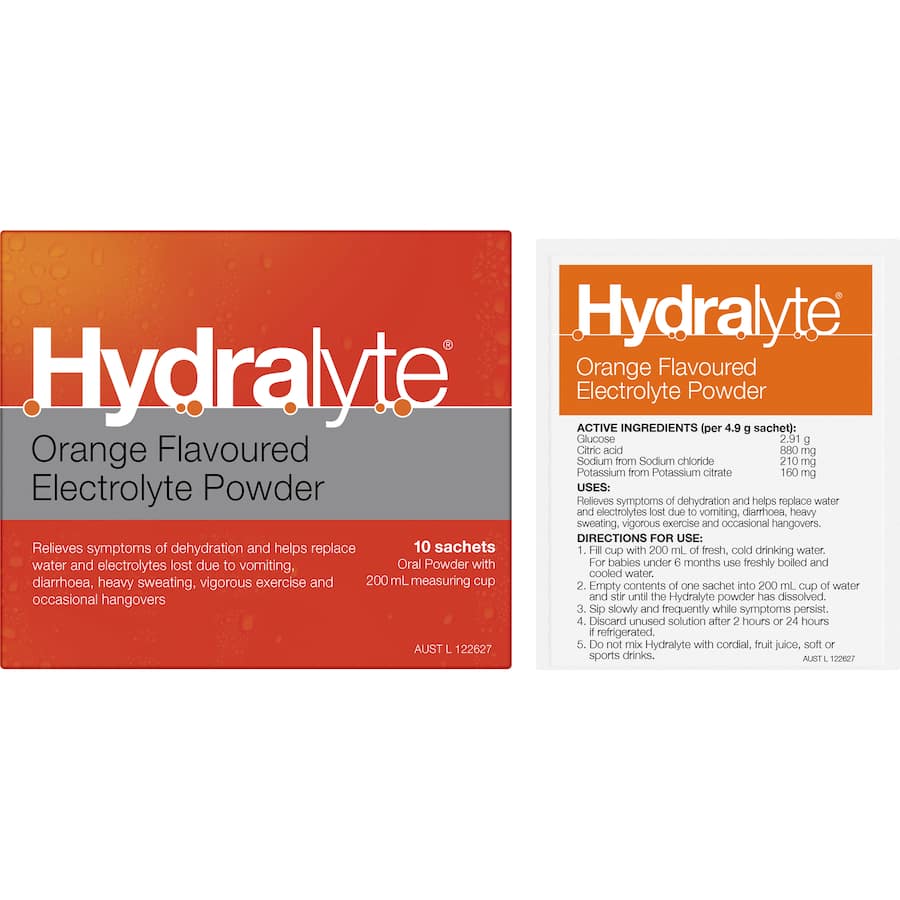 Hydralyte Effervescent Electrolyte Powder Orange Sachets 10pack