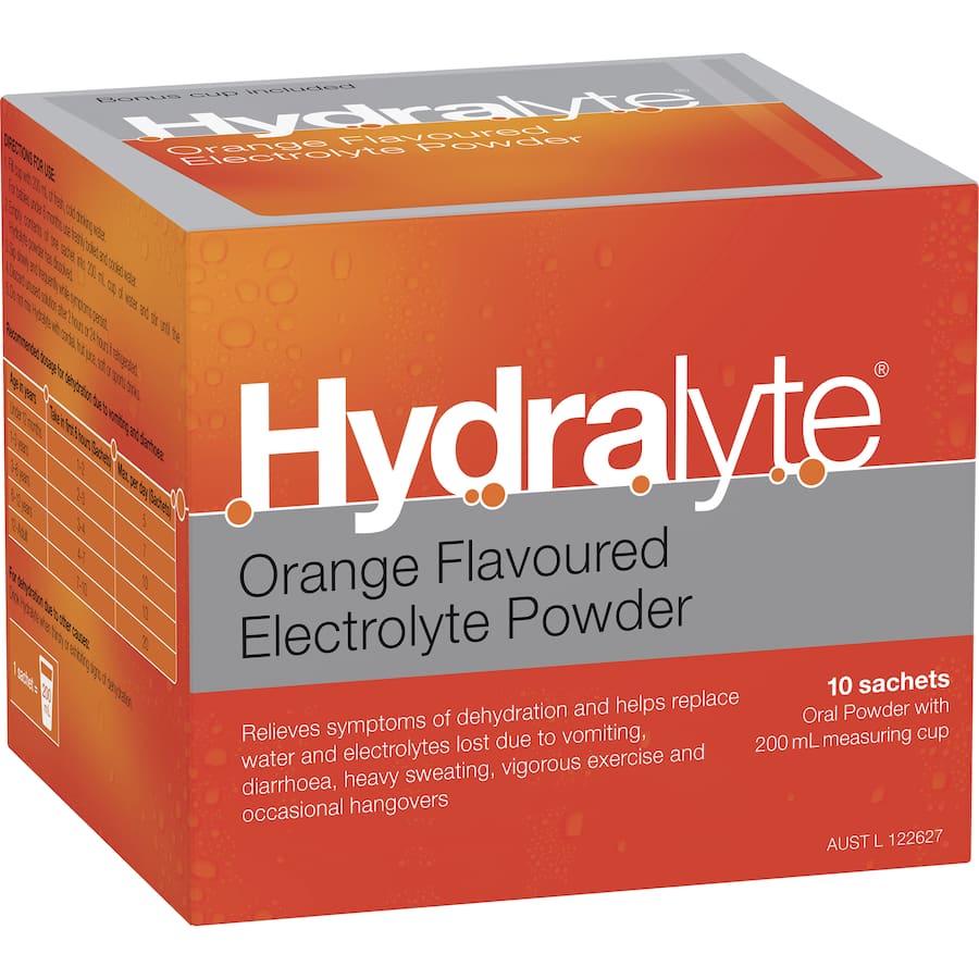 Hydralyte Effervescent Electrolyte Powder Orange Sachets 10pack