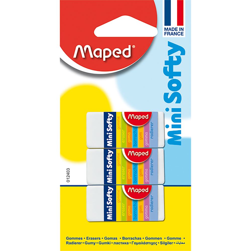 Maped Mini Softy Eraser, PVC-free, soft texture, compact design for clean, precise erasing without smudging or tearing.
