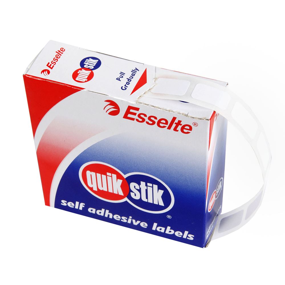Quikstik label dispenser with 1500 white 10x16mm labels, ideal for efficient organization and labeling tasks.
